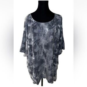 Kleen Relaxed Scoop Neck Tie-Dye Top - Gray Blue